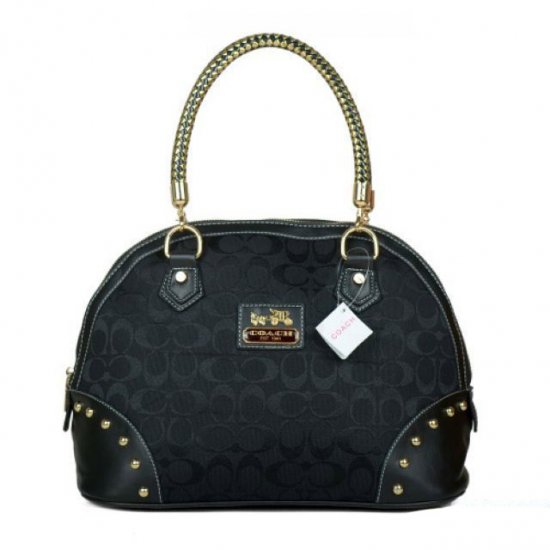 Coach Madison Stud In Monogram Medium Black Satchels BRL | Women